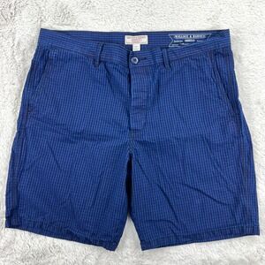 Wallace & Barnes Shorts Mens 34 Indigo Blue Striped Check Cotton Button Fly READ
